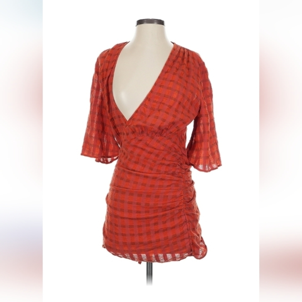 Zara Orange Plunge Mini Dress S $139 Retail